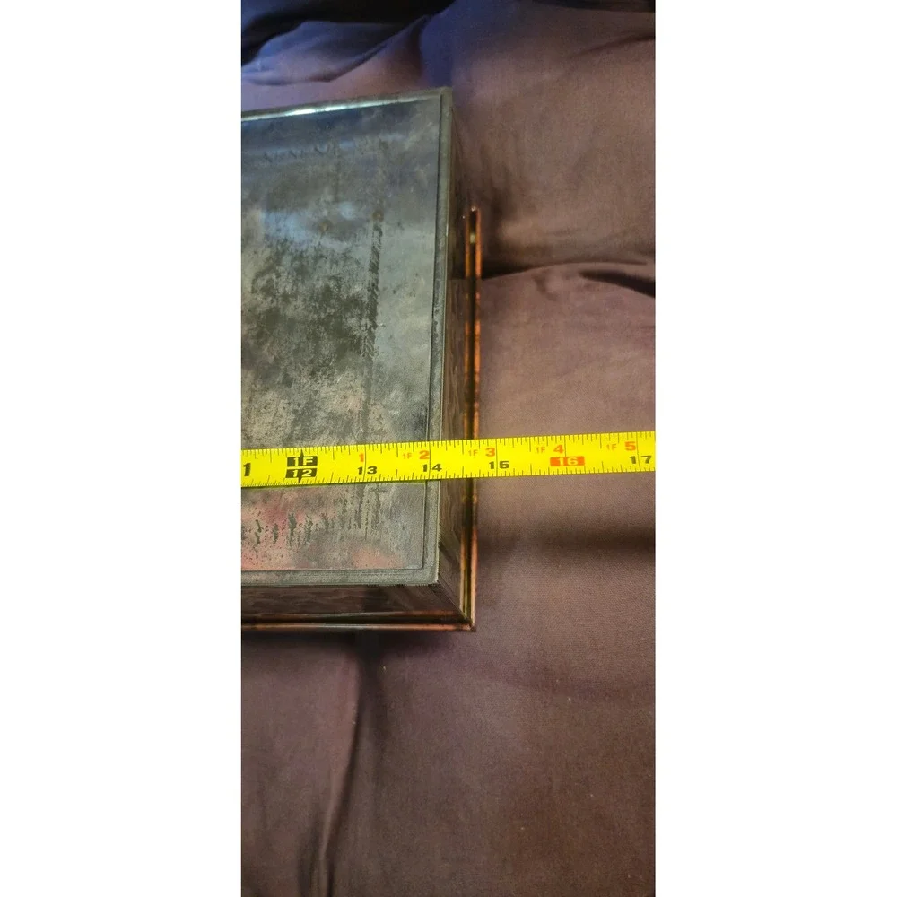 Vintage Neuschwanstein Castle Large‎ Metal Tin Box Germany Gothic Faux Burl 14in